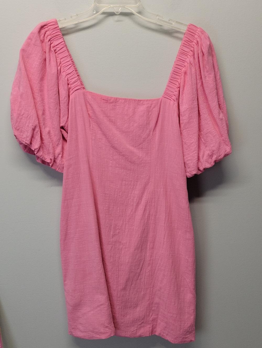 SNDYS bubblegum pink puff sleeve square neck smocked mini dress size XL